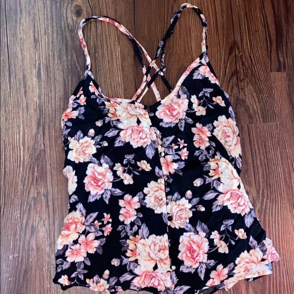 American eagle black floral tank top